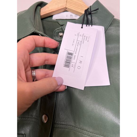 NWT Iro Lamb Leather Signy Short Sleeve Top Leather in Vintage Green Sz: Small - Picture 5 of 8